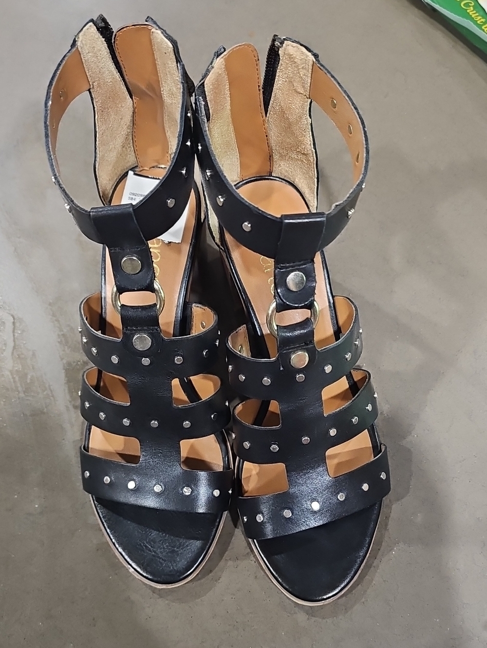 Franco Sarto Black Studded Strappy Wedge Sandals
